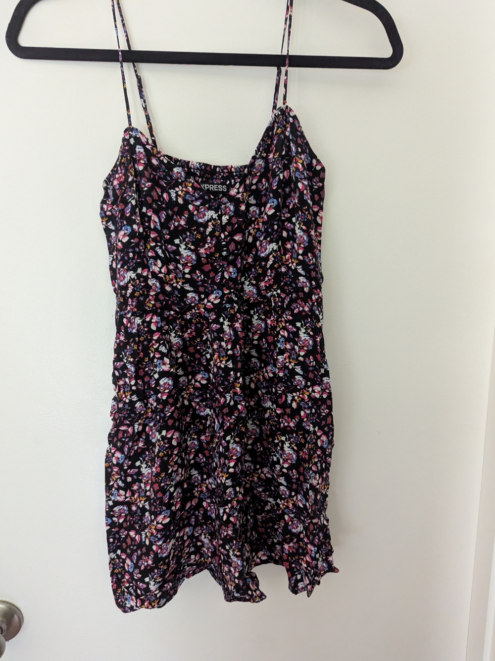 Express Black Floral Spaghetti-Strap Slip Dress